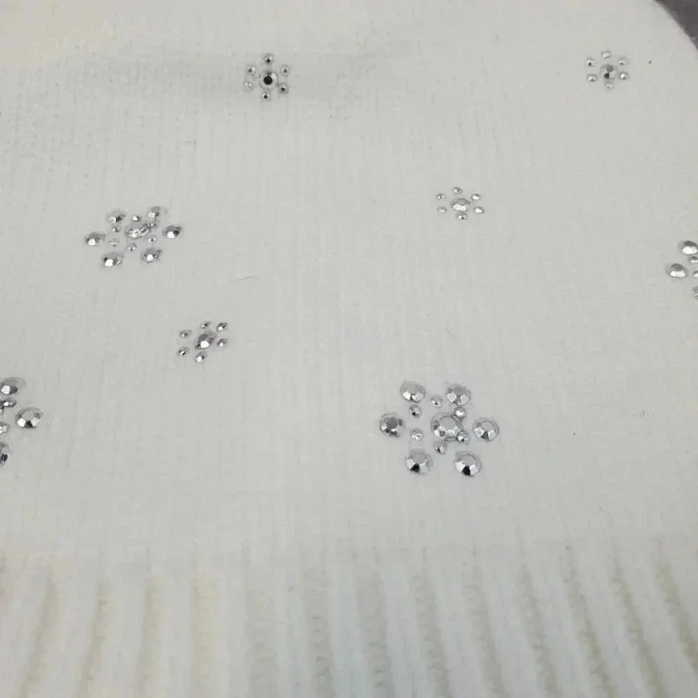 Girls White/Cream Sparkly Snowflake Knit Hat Beanie with Fingerless Glove set